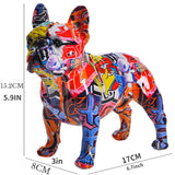 Décoration de statue de bouledogue français debout coloré, artisanat de graffiti de chien de compagnie