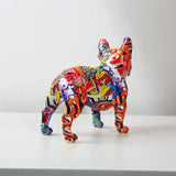 Décoration de statue de bouledogue français debout coloré, artisanat de graffiti de chien de compagnie
