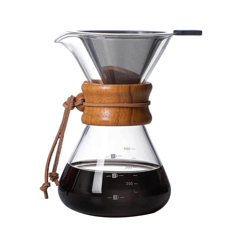 Élégante cafetière en verre décorée en bambou supérieur - Infusion manuelle de café 400/600/800ml