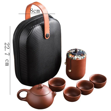 Ensemble de théière portable en céramique - Élégance Kung Fu : tasse à thé Gaiwan pour cérémonie du thé, idéal en voyage en plein air, service - un cadeau exquis