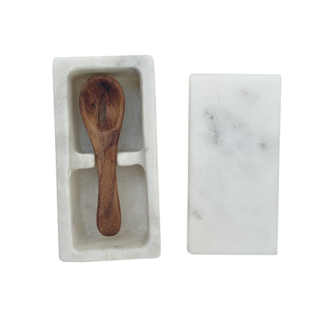 Sel et poivre en marbre avec cuillère en bois